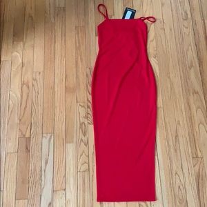 Pretty Little Thing Red Midi strap dress.